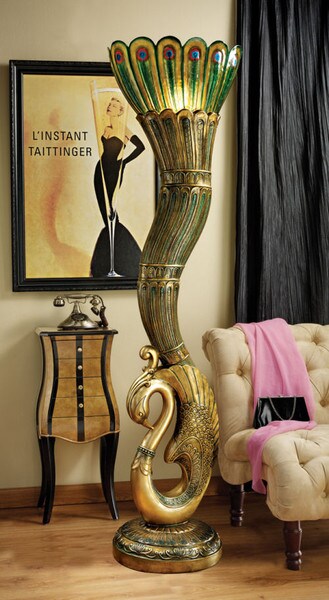 Art Deco Peacock Life-Size Sculpture Floor Lamp Decorating